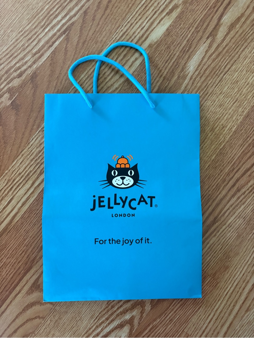 Jellycat Bright Blue Cat Gift Bag with Playful Logo